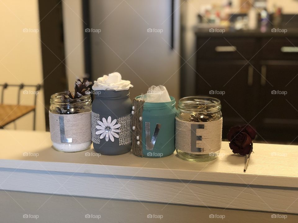 Home made mason jars love colorful 