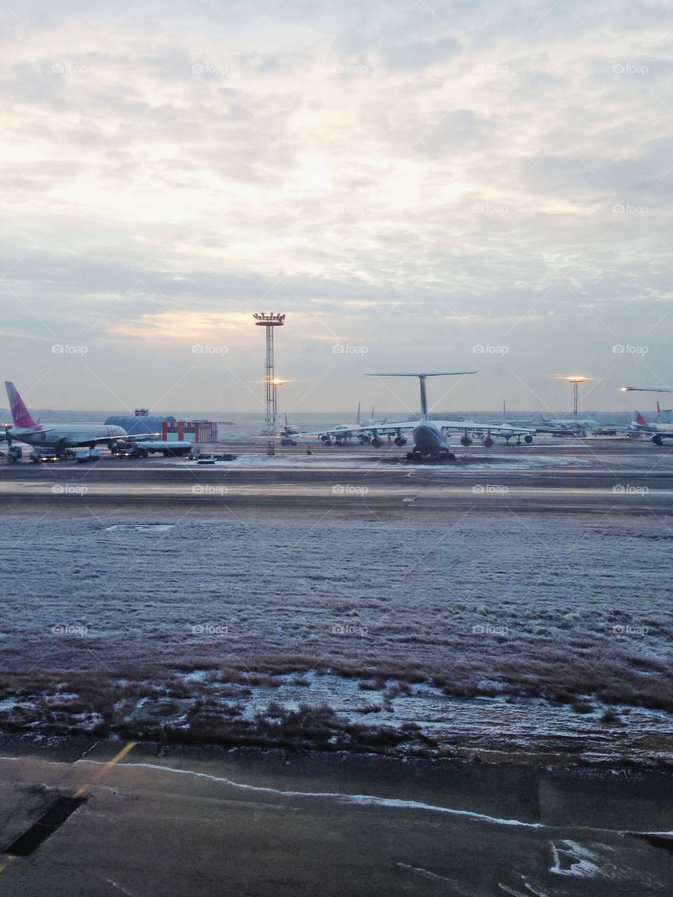 Morning snow in Moscow airport.