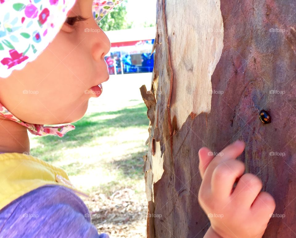 Young child discovering a beetle 
