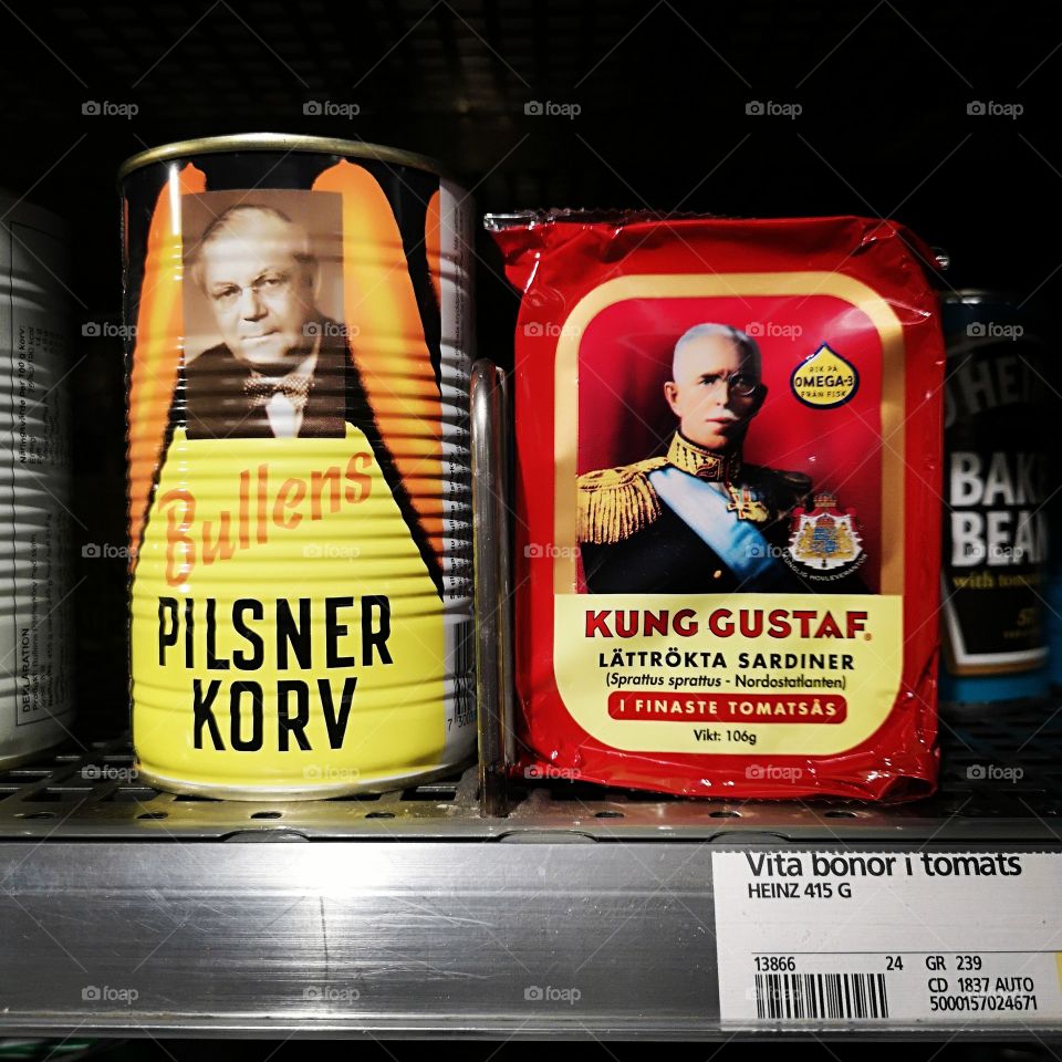 food tins ns in Swedish supermarket