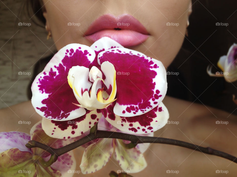 Pink lips and pink orchid 