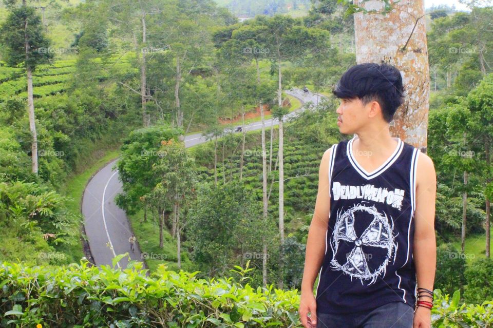 a beautiful walk in the middle of mountains and Indonesian tea gardens