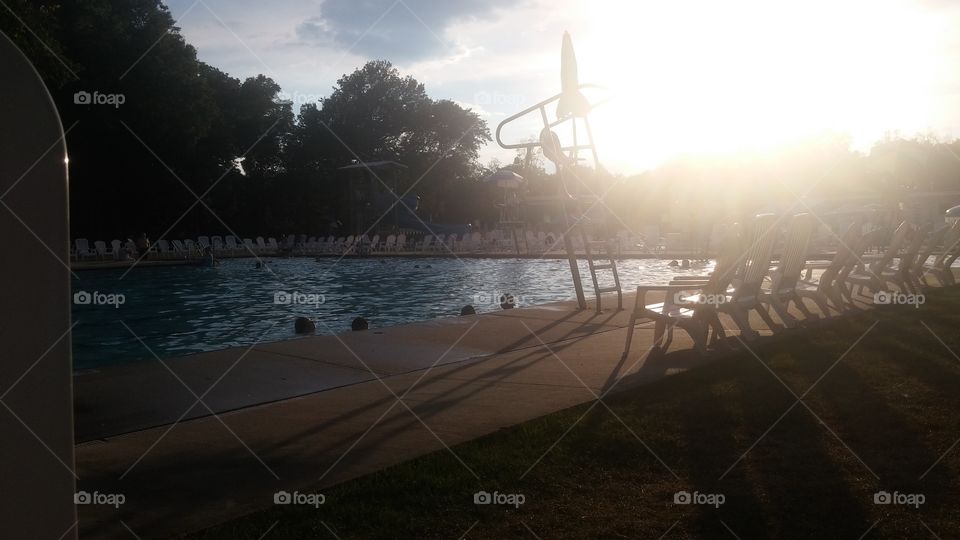 swimming pool. Sunset