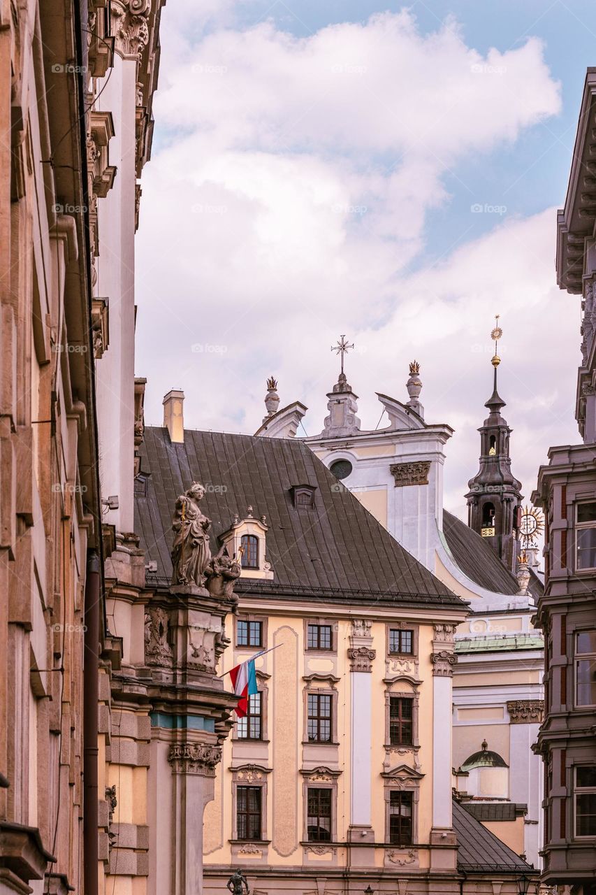 university buildings and baroque church