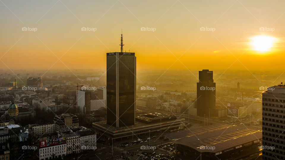 panoramic view of Warsaw from a tower of the palace of science and culture