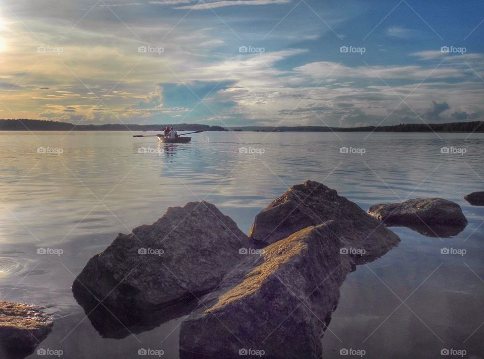 Rocks and boat. 