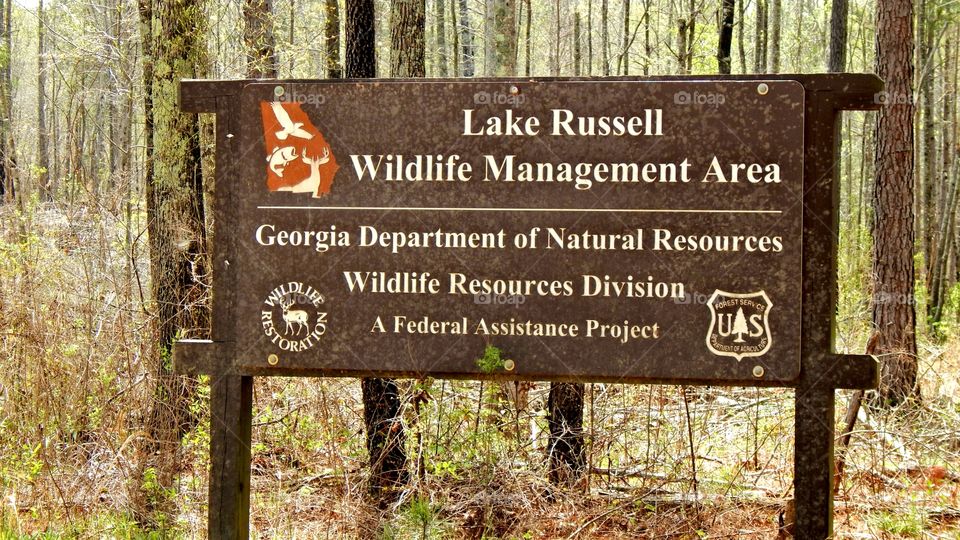 Entrance sign at Lake Russell Wildlife Management Area in Georgia
