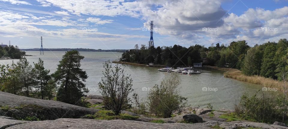 Small island at the shores of Helsinki with a huge antena