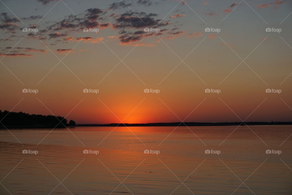sunset on Volga river. near Volgograd