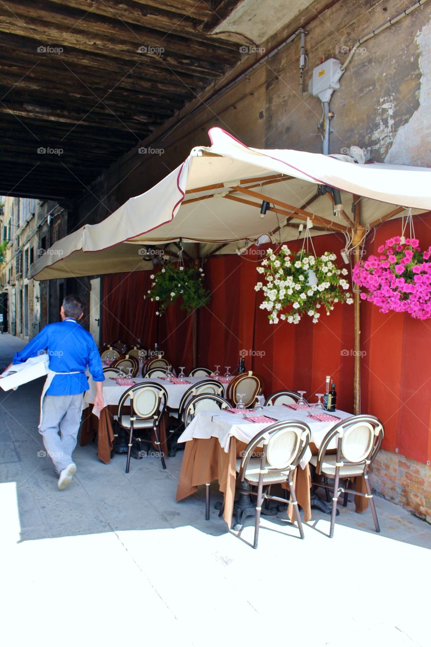 Alley in Venice. A restaurant near the grand canal in Venice
