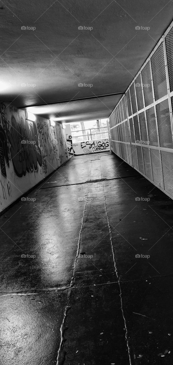 underpass in black and white
