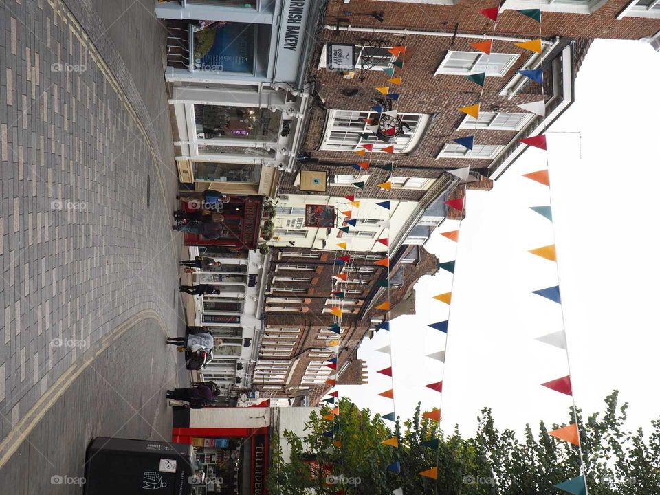 Colourful street in the cute and traditional city of York.