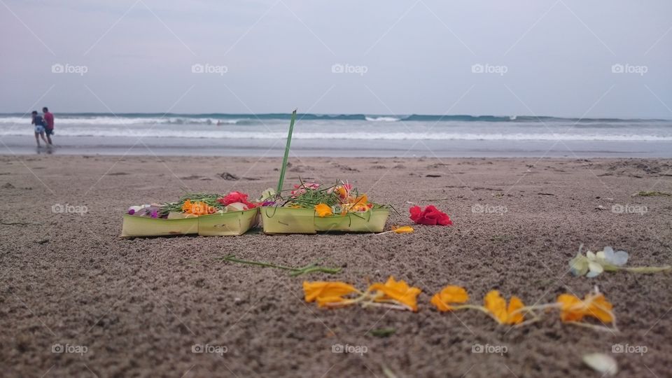 beauty of the beach . I found the offering of a Balinese people on the beach.. just beautiful 