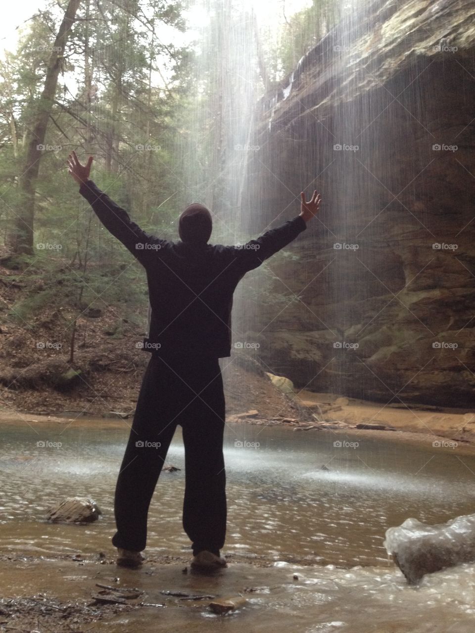 Taking in the water fall in Ohio's Hocking Hills