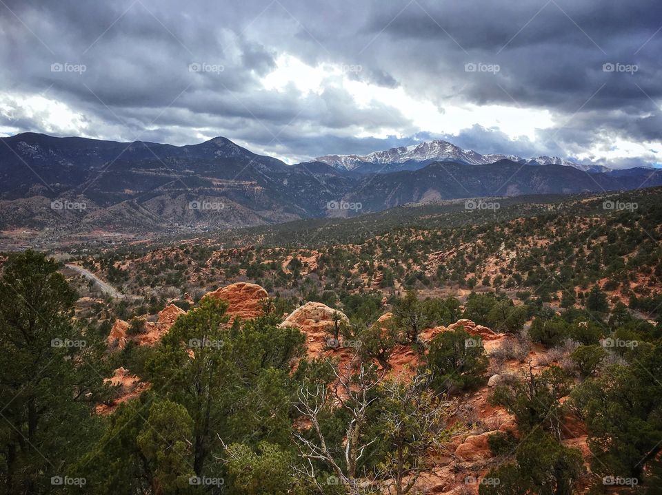 Landscape view of mountains and storm clouds