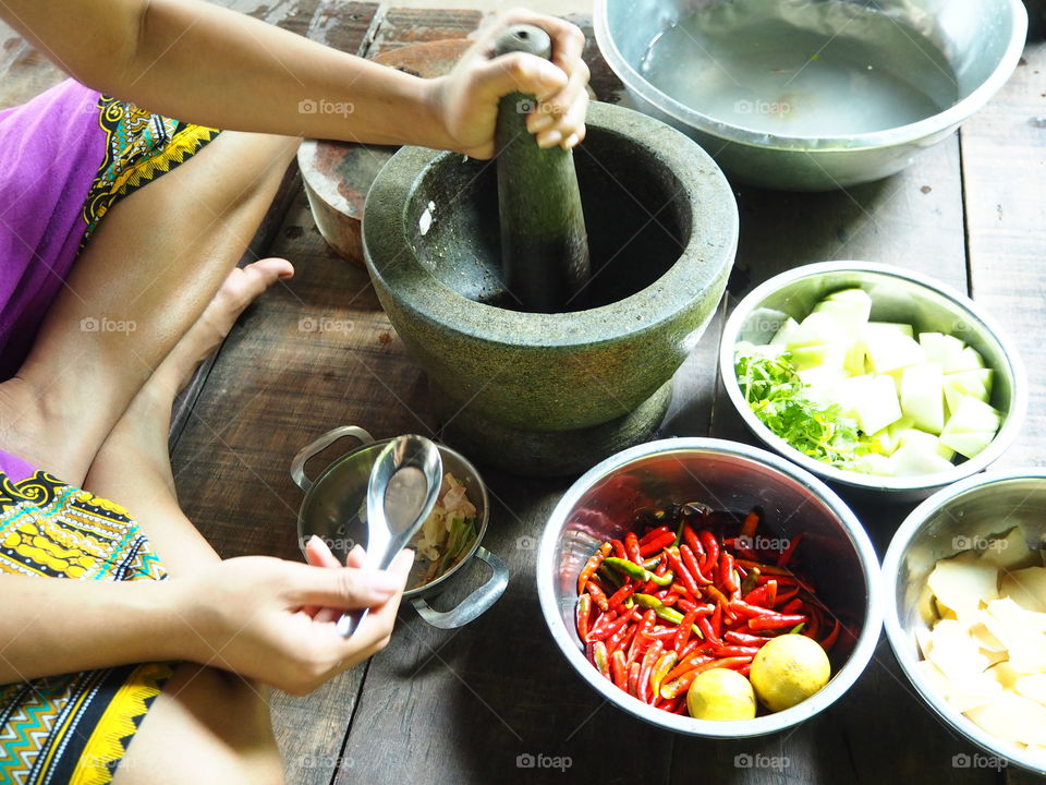 cooking in kitchen in thailand,pepper, vagetable,rice