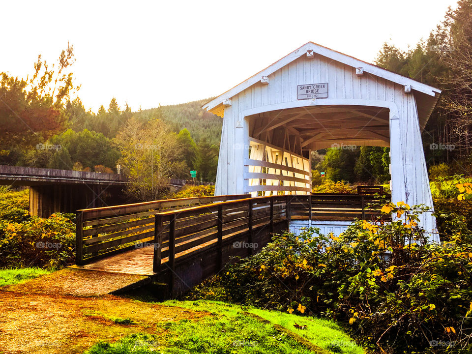 Covered bridge in the middle of nowhere.