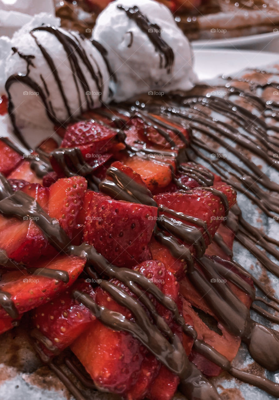 Close-up of strawberries with gelatto 
