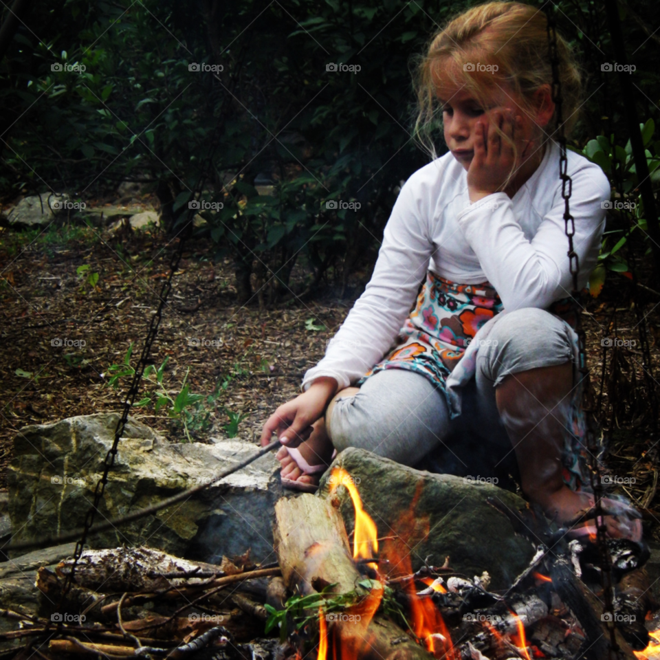 girl nature child campfire by elpee