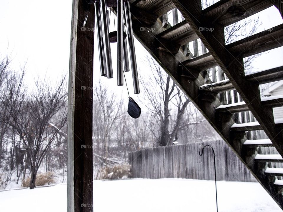 Chimes in the winter wind.