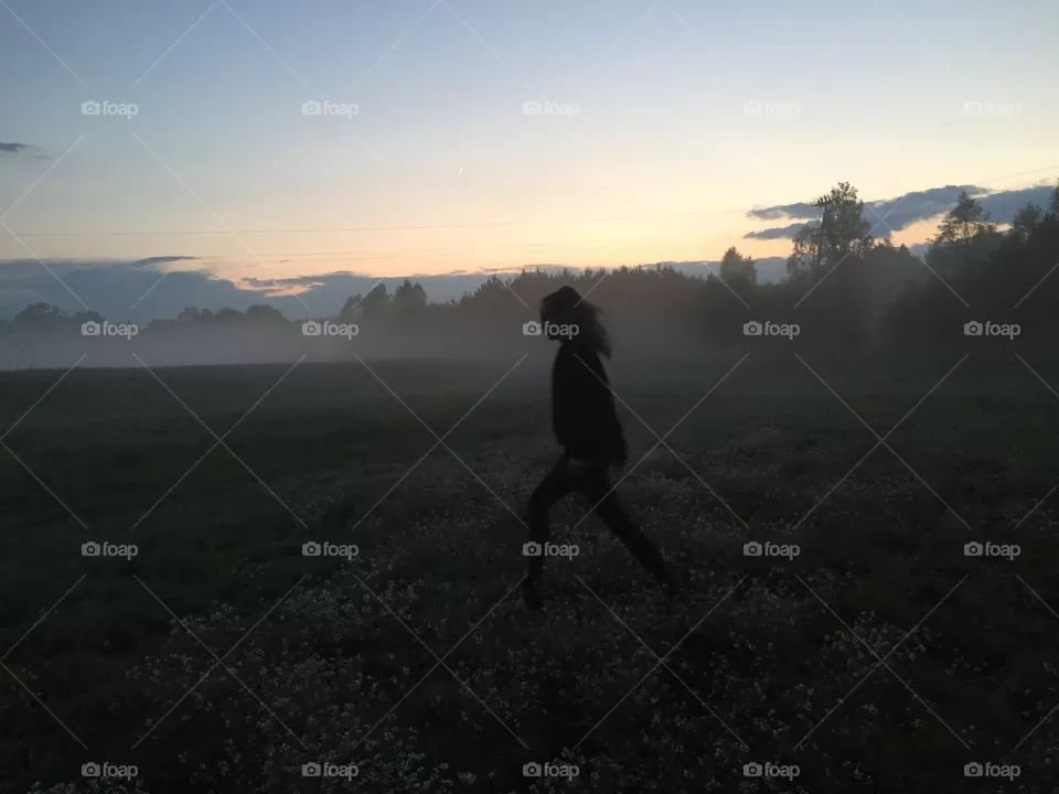 Landscape, Sunset, People, Backlit, Fog