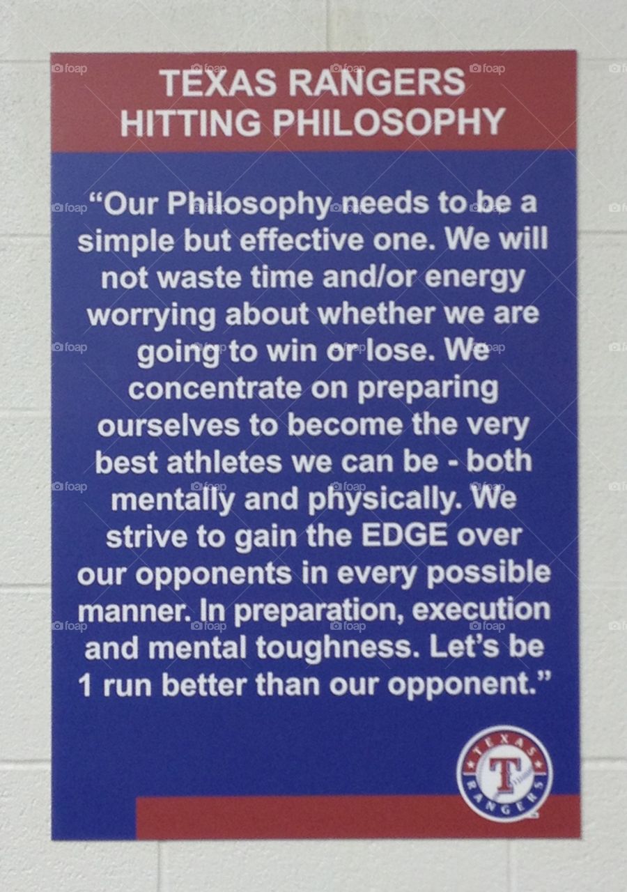 Texas Rangers hitting philosophy locker room sign. 