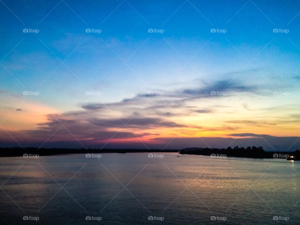 beautiful evening sky above the river.