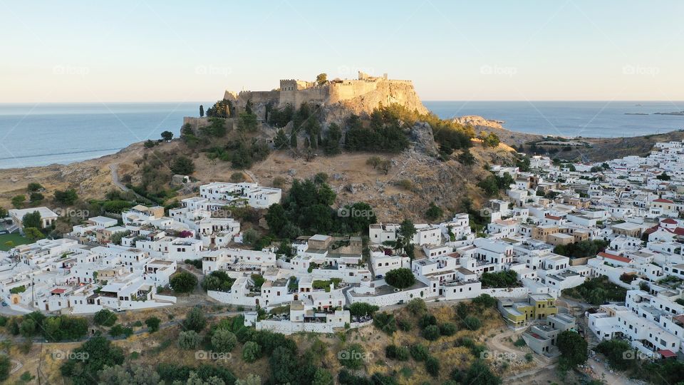 Akropolis and the town of Lindos on rhodo, Greece 