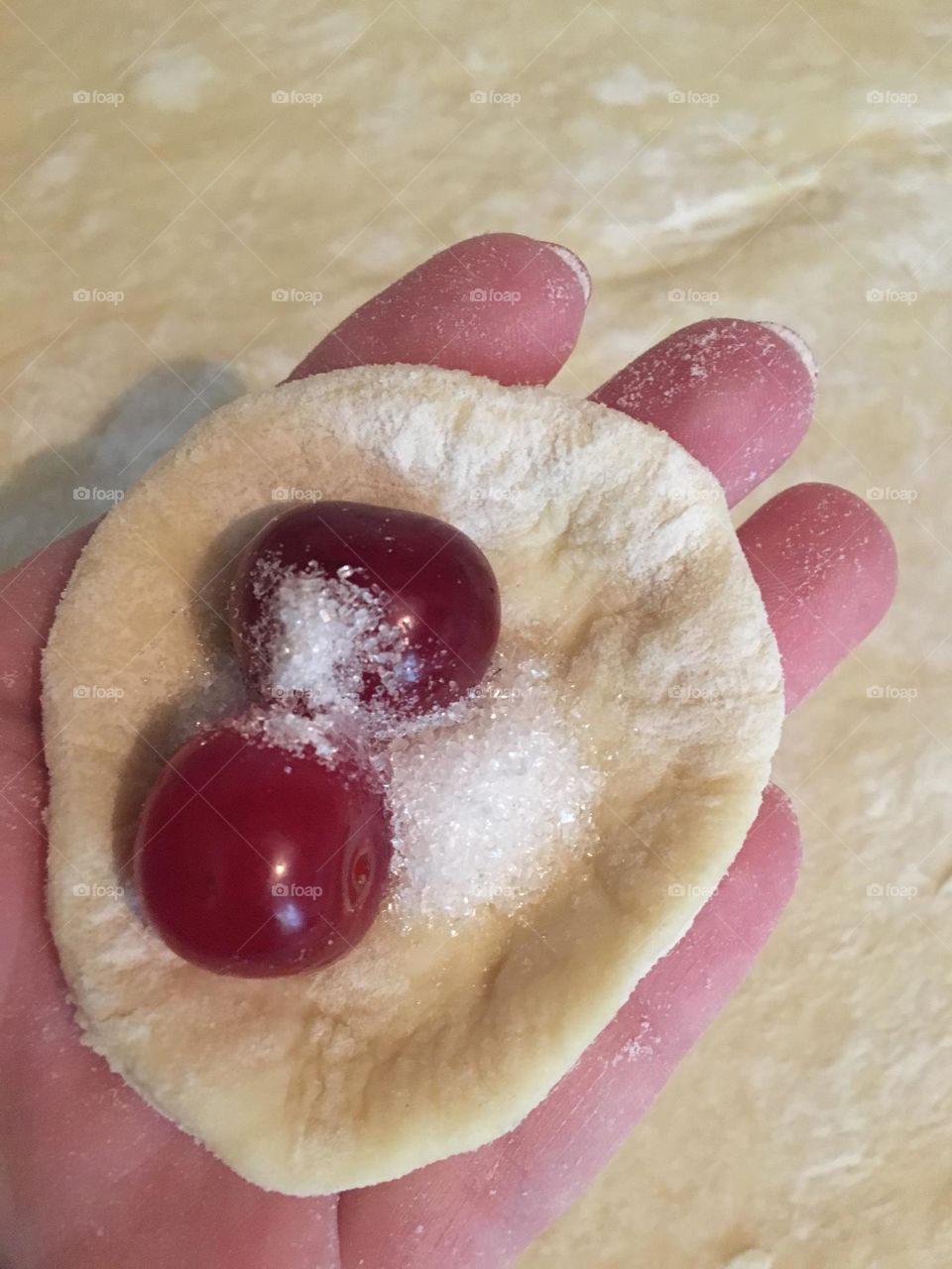 Traditional Ukrainian varenyky with cherries 