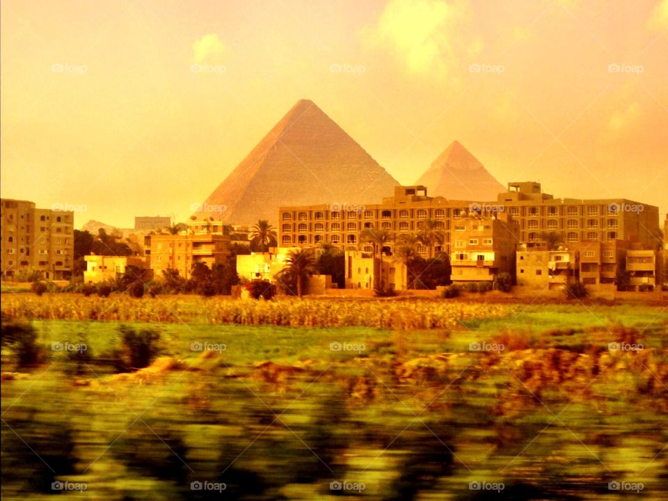 Pyramids in the distance near Cairo