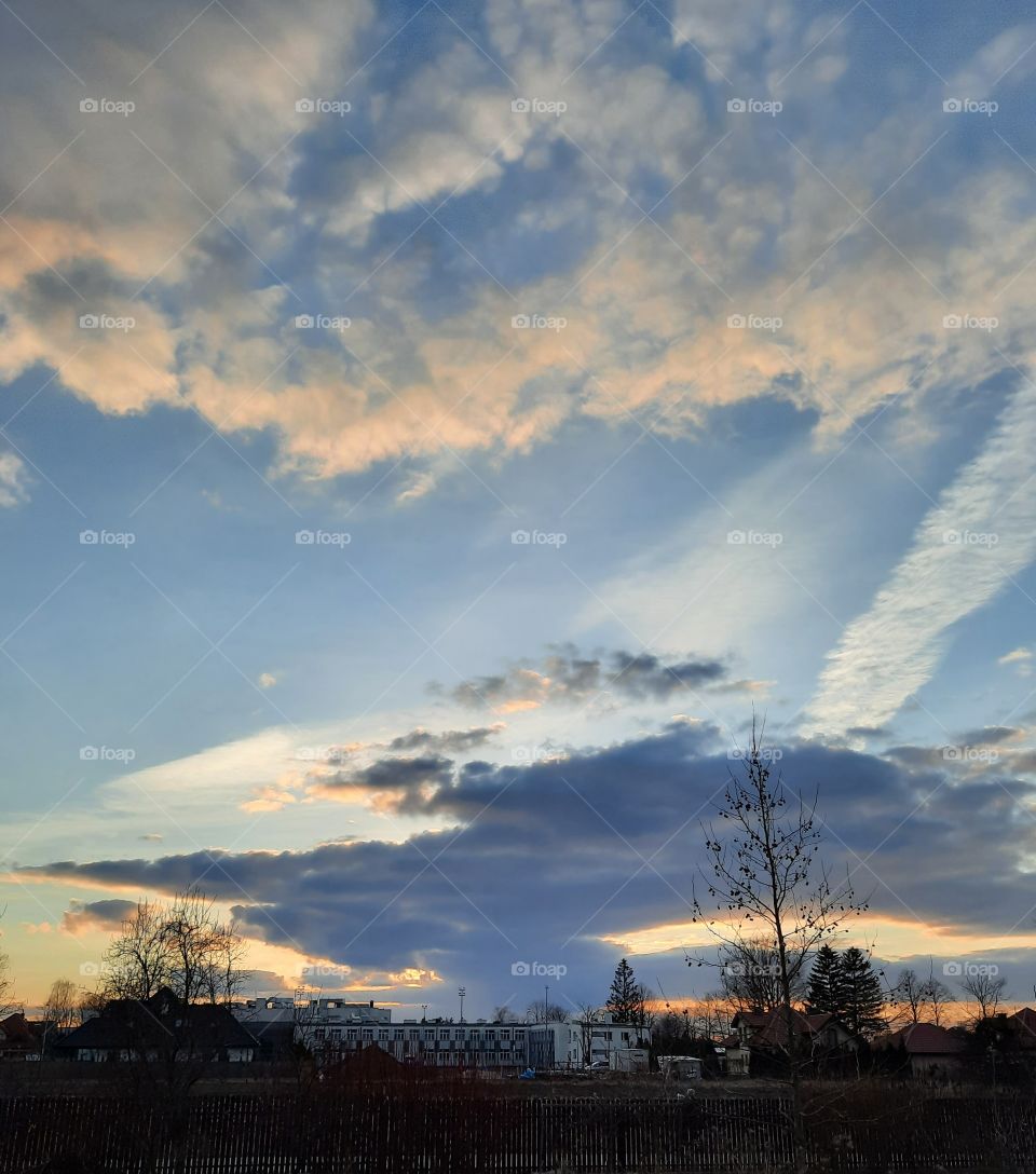 multicolor  sky at sunset in springtime