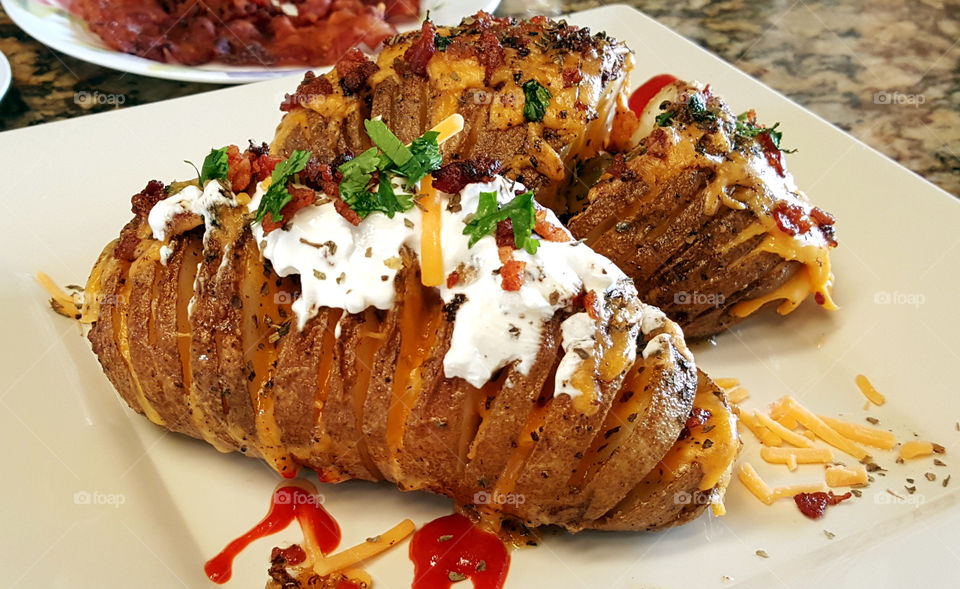 home made overloaded hasselback potatoes