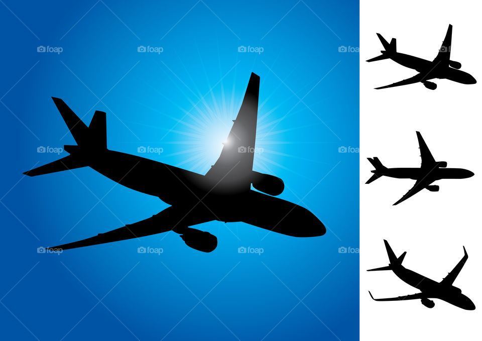 Five different airplanes illustration