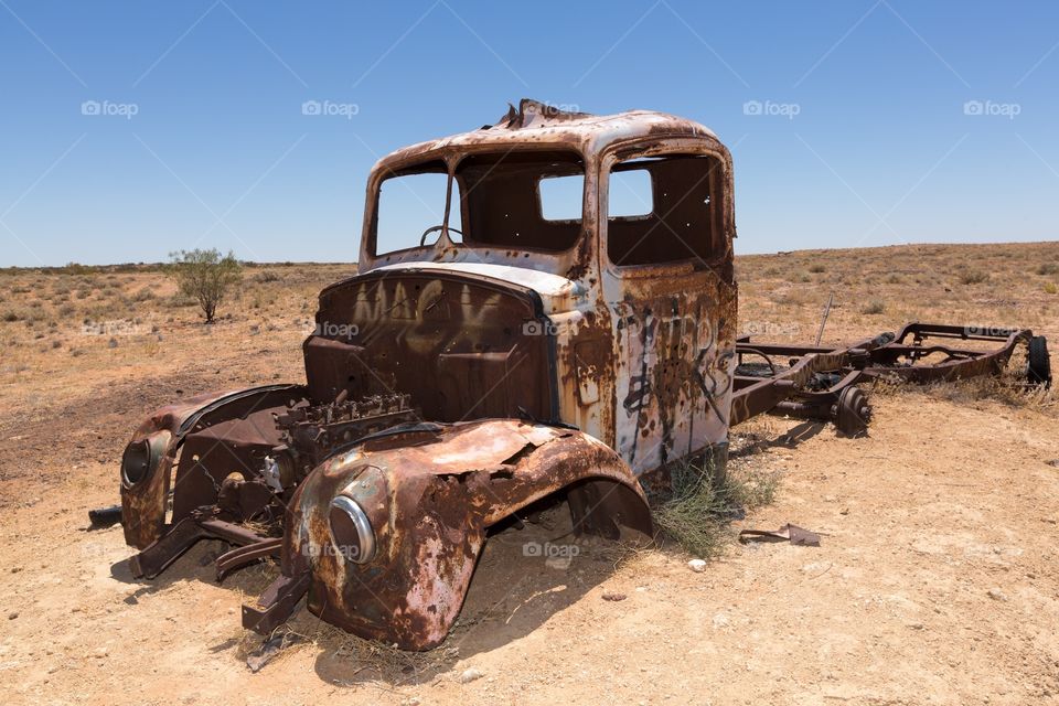 Rusty old truck in the desert. Rusty old abandoned truck in Australian desert
