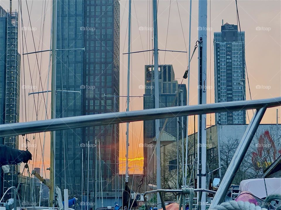 This is one of those glorious sunsets here at “Newtown Creek” by the “Pulaski Bridge” in LIC, Queens that fill the entire evening sky with an intense orange red to golden glow. 2024. Hypnotic Productions