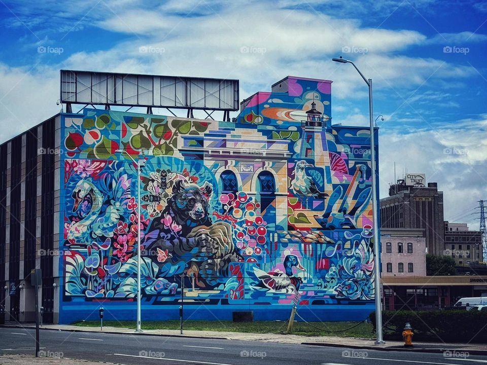 Mural on the side of a building 