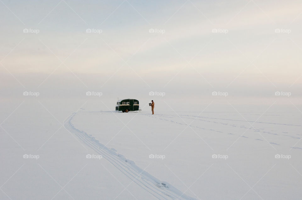 1950s camper Bobhouse on Lake Winnepesaukee icefishing