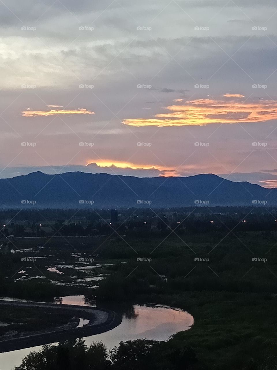 Blue mountain at sunset