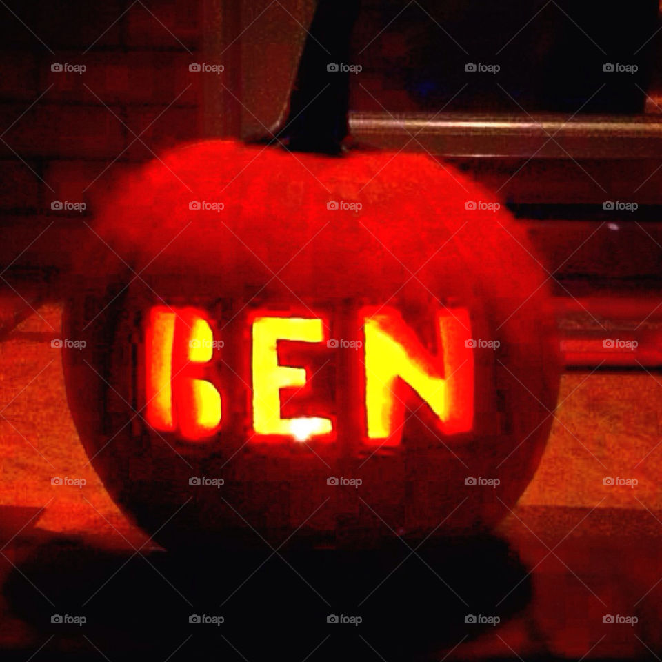 Pumpkin with sons name carved on it