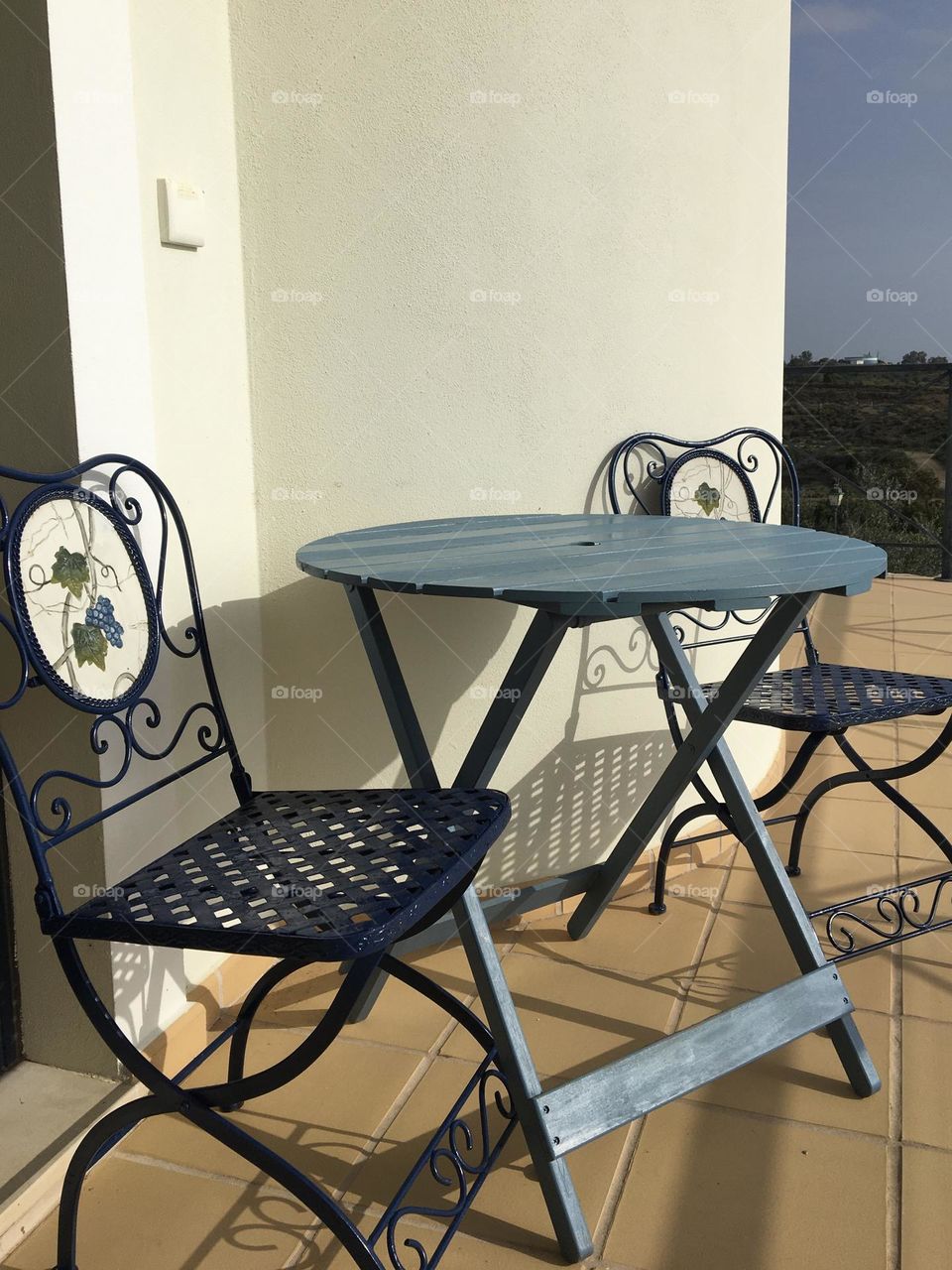 Coffee table on morning terrace
