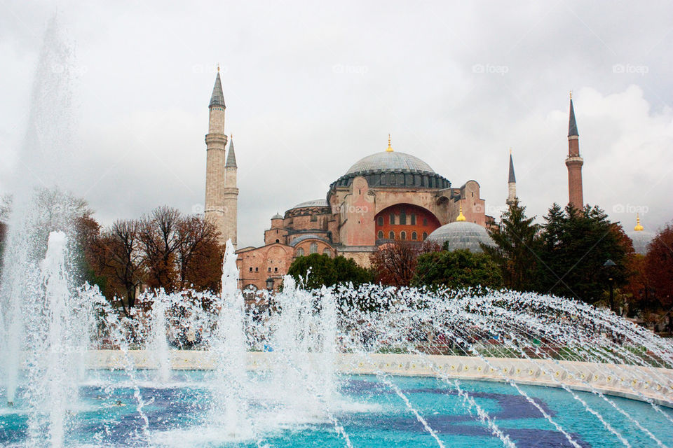 Water fountain and hagia sophia