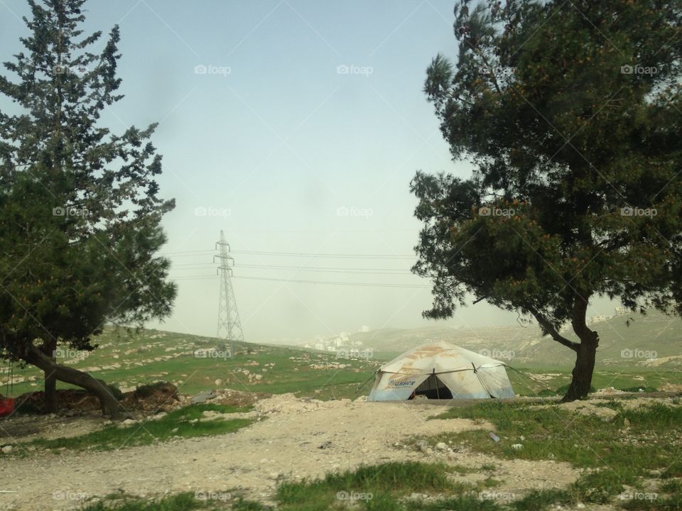View ground with old tent