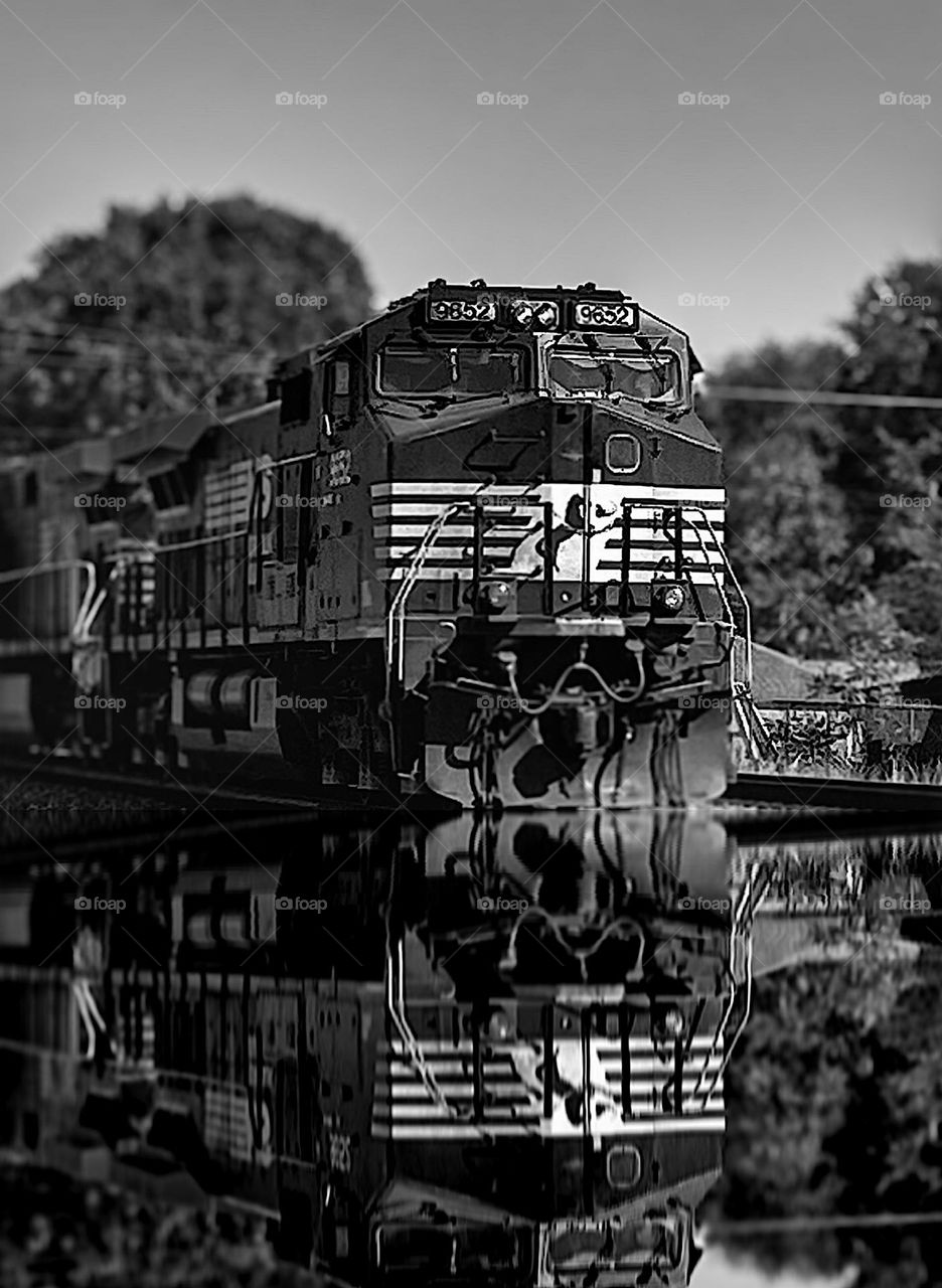 Train reflection closeup 