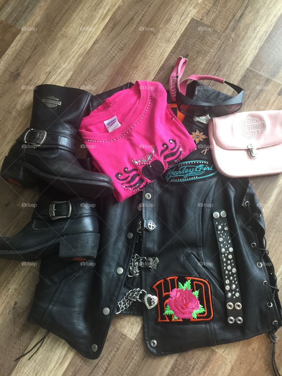 Pink leather Biker Outfut