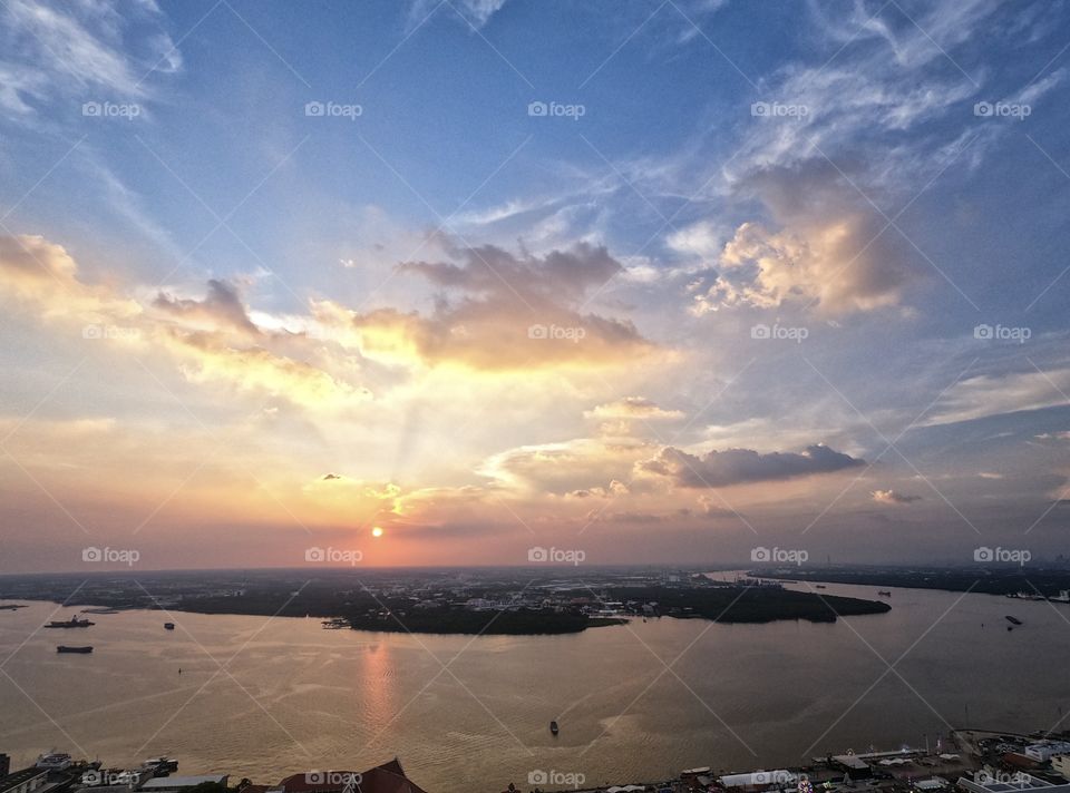 Beautiful Sunset moment from Samut Prakan City Tower , Thailand