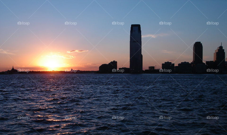 Sunset on the Hudson River. In NYC