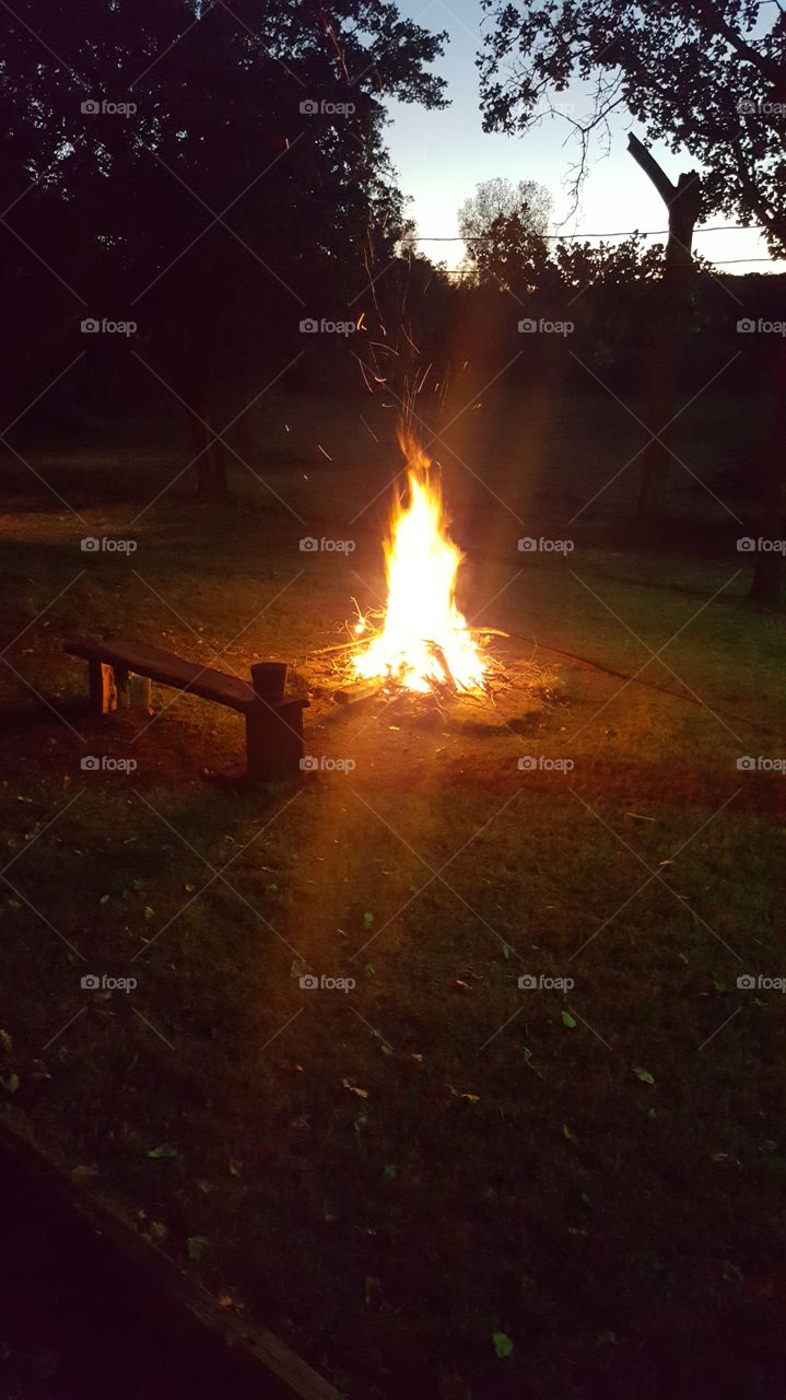 fire pit in the country at night