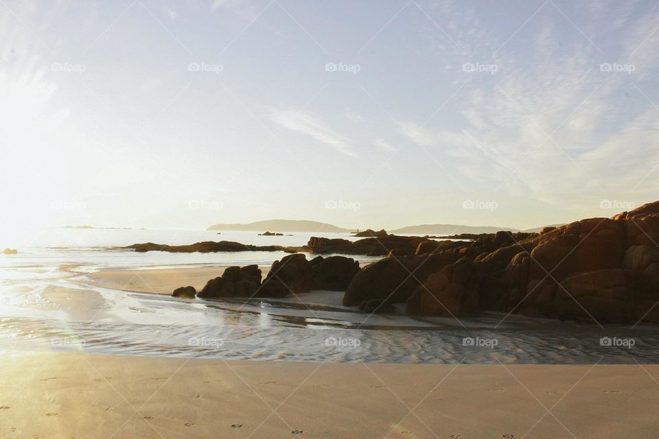 sunset at the rocky beach