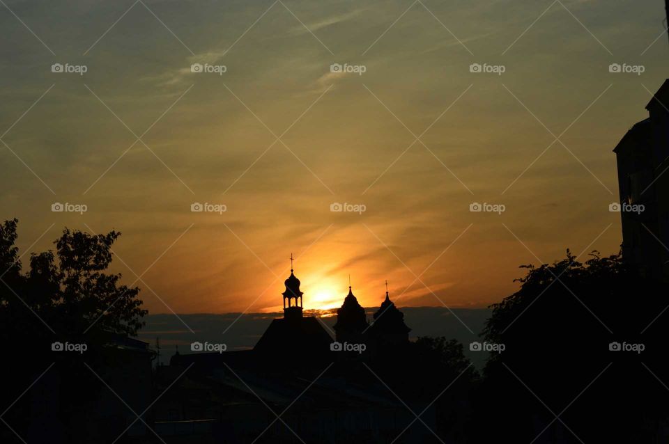 sunset & smal town in Poland