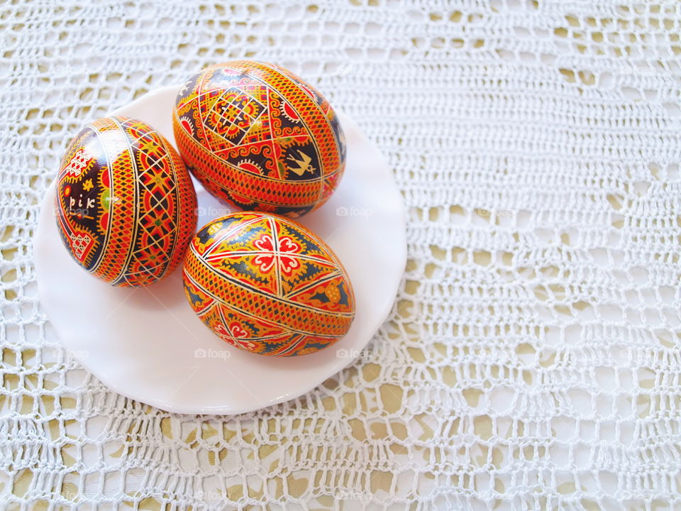 Easter eggs. Easter eggs on knitted background
